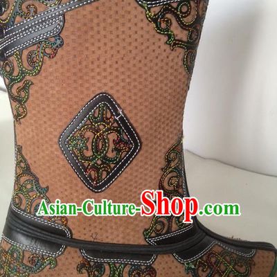 Traditional Chinese Minority Mongol Nationality Ethnic Minorities Mongolian Dance Cowhide Boots Mongolian Knee Boots Jockey Boots Tanks Boots for Men