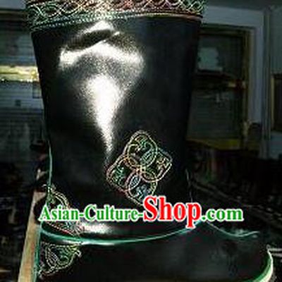 Traditional Chinese Minority Mongol Nationality Ethnic Minorities Mongolian Dance Cowhide Boots Mongolian Knee Boots Jockey Boots Tanks Boots for Men