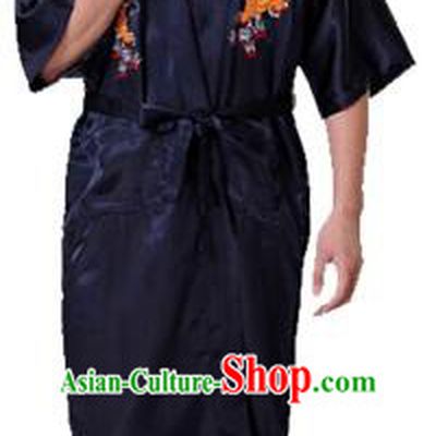 New Style Kimono Dragon Embroidered Chinese Loong Dragon Men Night Gown Leisure Clothes for Emperors Black