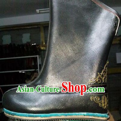 Traditional Chinese Minority Mongol Nationality Ethnic Minorities Mongolian Dance Cowhide Boots Mongolian Knee Boots Jockey Boots Tanks Boots for Men