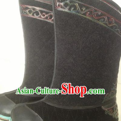 Traditional Chinese Minority Mongol Nationality Ethnic Minorities Mongolian Dance Pure Woolen Fabric Boots Mongolian Knee Boots Jockey Boots Tanks Boots for Women