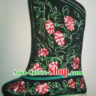 Traditional Chinese Minority Mongol Nationality Ethnic Minorities Mongolian Dance Pure Woolen Fabric Boots Mongolian Knee Boots Jockey Boots Snow Boots for Women