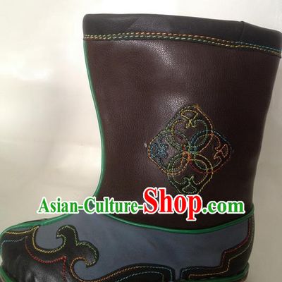 Traditional Chinese Minority Mongol Nationality Ethnic Minorities Mongolian Dance Cowhide Boots Mongolian Children Knee Embroidery Boots Jockey Boots Tanks Boots for Kids