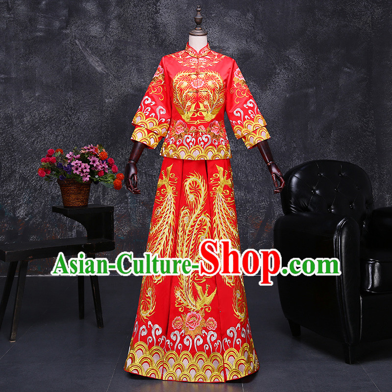 Ancient Chinese Costume Xiuhe Suits Chinese Style Wedding Dress Red Restoring Ancient Women Longfeng Dragon And Phoenix Flown Bride Toast Cheongsam Ancient Chinese Costume Xiuhe Suits Chinese Style Wedding Dress Red Restoring Ancient Women Longfeng Dragon And Phoenix Flown Bride Toast Cheongsam