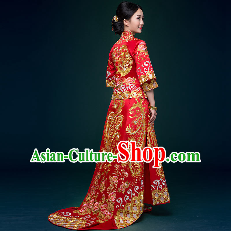 Ancient Chinese Costume Xiuhe Suits Chinese Style Wedding Dress Red Restoring Ancient Women Longfeng Dragon And Phoenix Flown Bride Toast Cheongsam Ancient Chinese Costume Xiuhe Suits Chinese Style Wedding Dress Red Restoring Ancient Women Longfeng Dragon And Phoenix Flown Bride Toast Cheongsam
