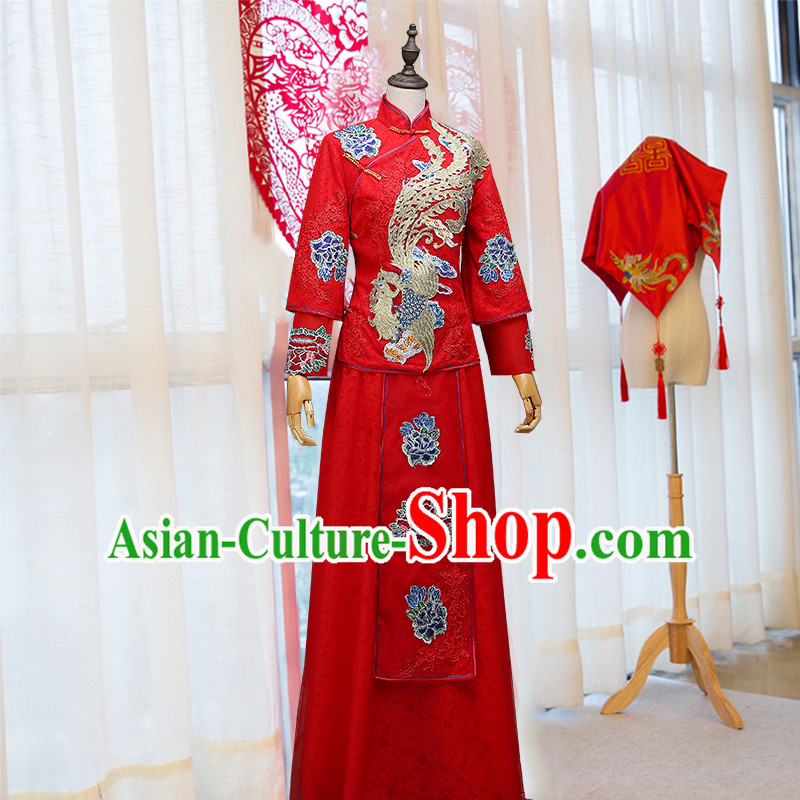 Ancient Chinese Costume Xiuhe Suits Chinese Style Wedding Dress Red Ancient Retro Embroidery Longfeng Dragon And Phoenix Flown Bride Toast Cheongsam For Women Ancient Chinese Costume Xiuhe Suits Chinese Style Wedding Dress Red Ancient Retro Embroidery Longfeng Dragon And Phoenix Flown Bride Toast Cheongsam For Women