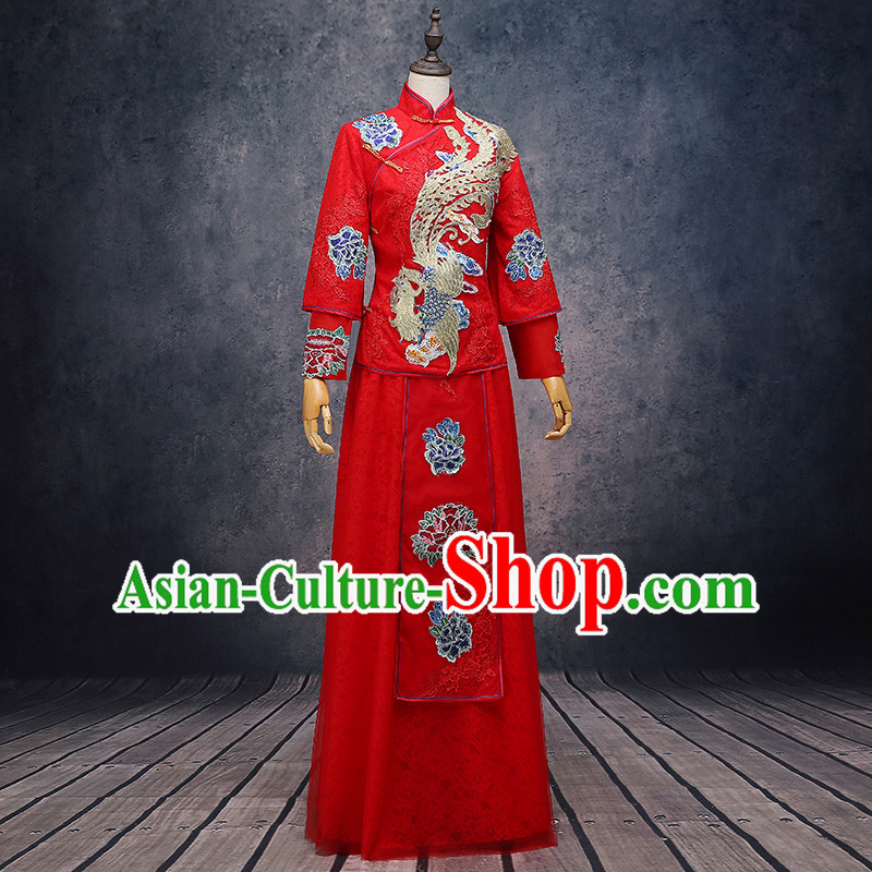 Ancient Chinese Costume Xiuhe Suits Chinese Style Wedding Dress Red Ancient Retro Embroidery Longfeng Dragon And Phoenix Flown Bride Toast Cheongsam For Women Ancient Chinese Costume Xiuhe Suits Chinese Style Wedding Dress Red Ancient Retro Embroidery Longfeng Dragon And Phoenix Flown Bride Toast Cheongsam For Women