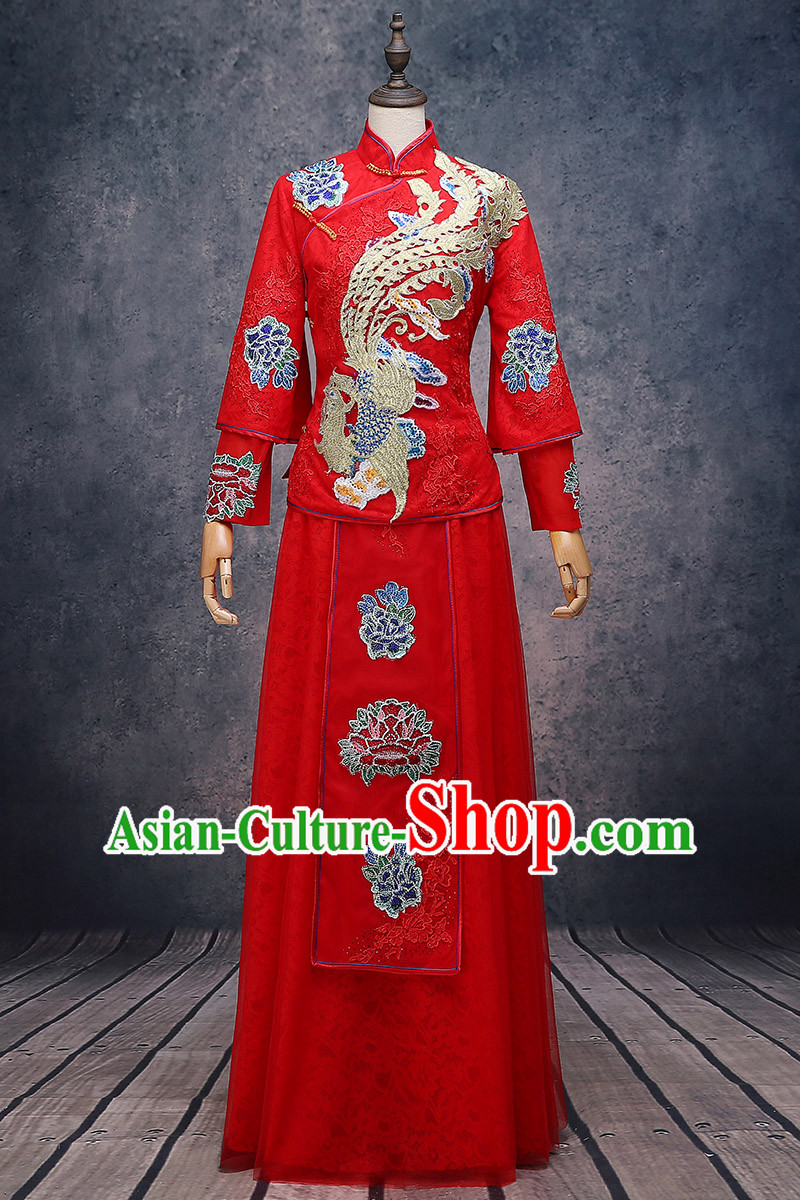 Ancient Chinese Costume Xiuhe Suits Chinese Style Wedding Dress Red Ancient Retro Embroidery Longfeng Dragon And Phoenix Flown Bride Toast Cheongsam For Women Ancient Chinese Costume Xiuhe Suits Chinese Style Wedding Dress Red Ancient Retro Embroidery Longfeng Dragon And Phoenix Flown Bride Toast Cheongsam For Women