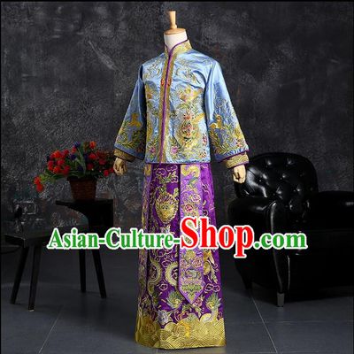 Ancient Chinese Costume Chinese Style Wedding Dress, Ancient Long Dragon And Phoenix Flown, Groom Toast Clothing For Men