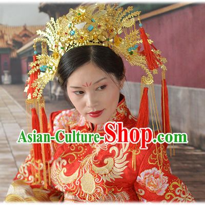 Chinese Qing Dynasty Xiuhe Suit Wedding Hair Accessories, Imperial Empress Handmade Phoenix Headpieces For Women