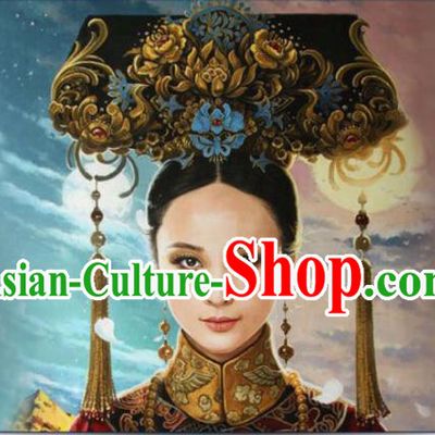 Qing Dynasty Imperial Empress Zhen Huan Handmade Phoenix Wig and Hair Accessories