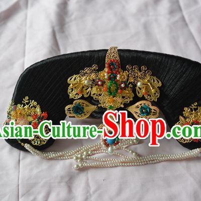 Ancient Chinese Palace Lady Qing Dynasty Wigs and Handmade Dayuer Hair Accessories