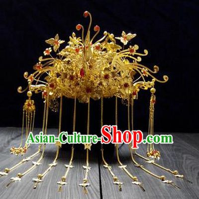 Chinese Ancient Style Hair Jewelry Accessories, Hairpins, Hanfu Xiuhe Suits Wedding Bride Headwear, Headdress, Imperial Empress Handmade Phoenix Hair Fascinators for Women