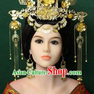 Chinese Ancient Style Hair Jewelry Accessories, Hairpins, Tang Dynasty Xiuhe Suits Wedding Bride Headwear, Headdress, Imperial Empress Queen Handmade Hair Fascinators for Women