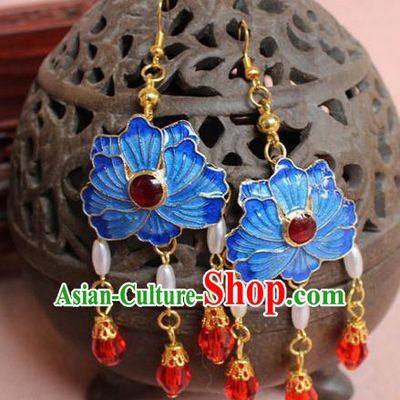 Ancient Chinese Style Imperial Palace Empress, Queen Wedding Cloisonn Earrings For Women