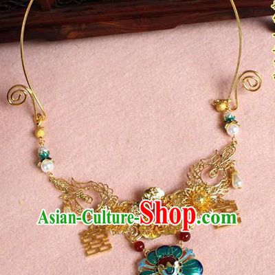 Chinese Imperial Queen Necklace, Empress Necklaces, Wedding Cloisonn Accessories For Women