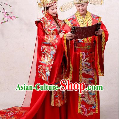 Ancient Chinese Palace Empress Costumes Complete Set, Hanfu, Tang Dynasty Ancient Palace Queen And Emperor Wedding Dress Suits
