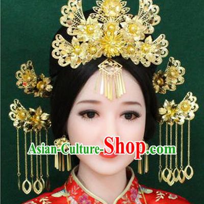 Chinese Ancient Style Hair Jewelry Accessories, Hairpins, Hanfu Xiuhe Suits Wedding Bride Imperial Empress Handmade Phoenix for Women