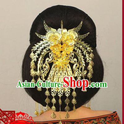 Chinese Ancient Style Hair Jewelry Accessories, Hairpins, Tang Dynasty Xiuhe Suits Wedding Bride Imperial Empress Handmade Phoenix for Women