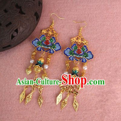 Ancient Chinese Style Imperial Palace Empress Queen Blueing Earrings