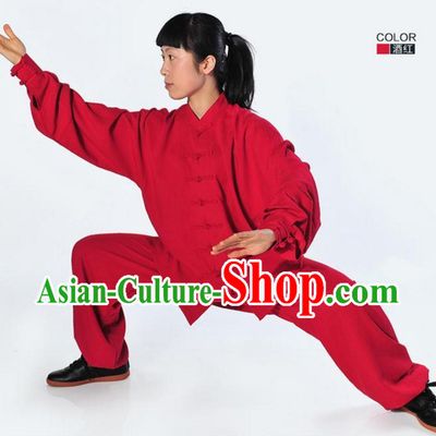 Red Top Kung Fu Flax Costume Jacket Uniform Martial Arts Clothes Shaolin Uniform Kungfu Uniforms Supplies for Men Women Adults Kids