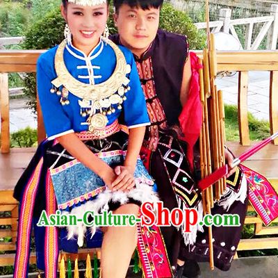 Traditional Chinese Miao Clothing and Hair Jewelry Complete Set for Women
