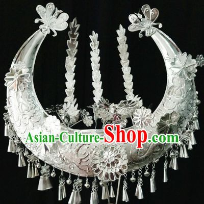 Traditional Chinese Miao Princess Empress Queen Brides Wedding Headpieces Hair Fascinators Jewelry Decorations Hairpins Phoenix Crown Coronet