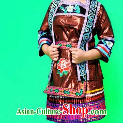 Traditional Chinese Tu Ethnic Clothing and Silver Hat Complete Set for Women