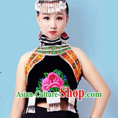 Traditional Chinese Tu Ethnic Clothing and Silver Hat Complete Set for Women