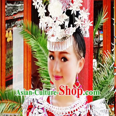 Chinese Miao Tribe Headwear Silver Hat