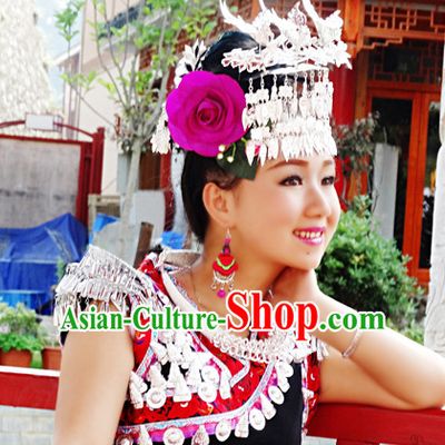 Chinese Miao Tribe Headwear Silver Hat