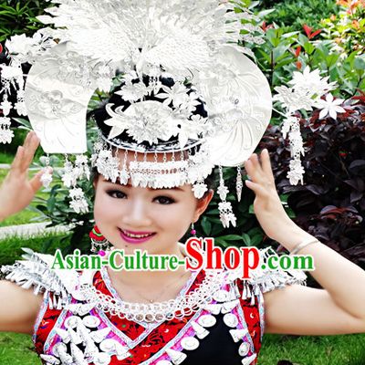 Chinese Princess Miao Tribe Headwear Silver Hat