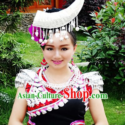 Chinese Princess Miao Tribe Headwear Silver Hat
