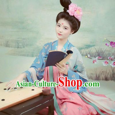 Ancient Chinese Style Dresses Tang Dynasty Clothing Clothes Han Chinese Costume Hanfu and Hair Jewelry Complete Set for Women Adults Children