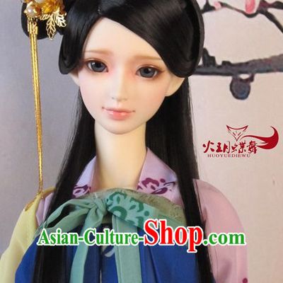 Ancient Chinese Style Princess Handmade Hair Jewelry and Black Long Wigs