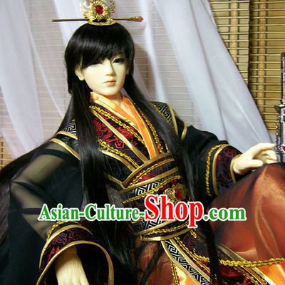 Ancient Chinese Prince Emperor Hanfu Costumes and Headwear Complete Set for Men Boys Adults Kids