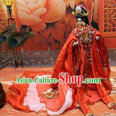 Ancient Chinese Palace Imperial Royal Princess Empress Queen Hanfu Costumes and Hair Accessories Complete Set for Women Girls Adults Kids