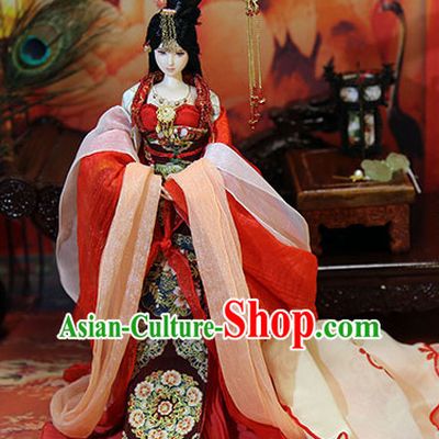 Ancient Chinese Palace Imperial Royal Princess Empress Queen Hanfu Costumes and Hair Accessories Complete Set for Women Girls Adults Kids