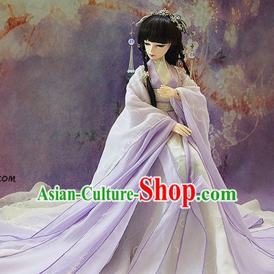 Ancient Chinese Purple Princess Costumes and Hair Jewelry Complete Set for Women