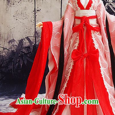 Ancient Chinese Red Princess Empress Queen Costumes and Hair Jewelry Complete Set for Women