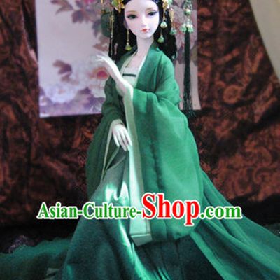 Ancient Chinese Green Lady Costumes and Hair Jewelry Complete Set for Women