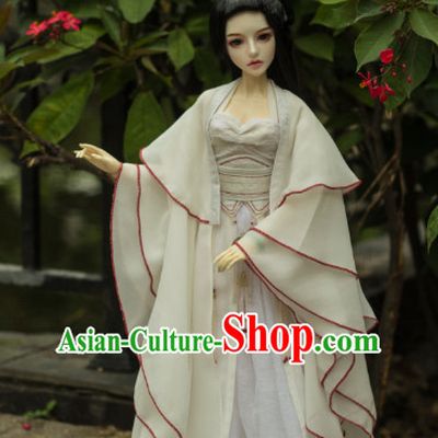 Ancient Chinese White Lady Hanfu Dress and Hair Jewelry Complete Set for Women