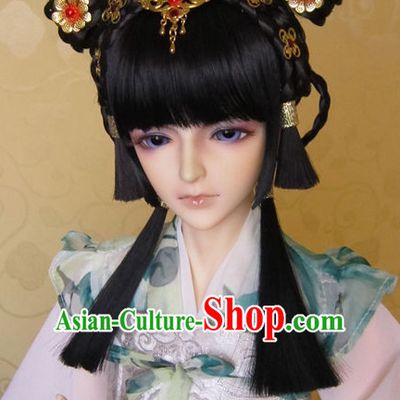 Ancient Chinese Female Black Wigs and Hair Accessories Set