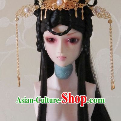 Ancient Chinese Female Princess Queen Empress Black Wigs and Hair Accessories Set