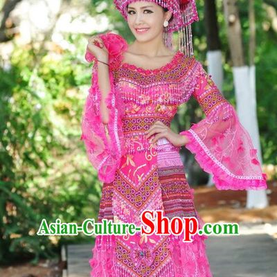 Chinese Traditional Miao Minority Princess Queen Empress Clothes and Hat Complete Set for Women