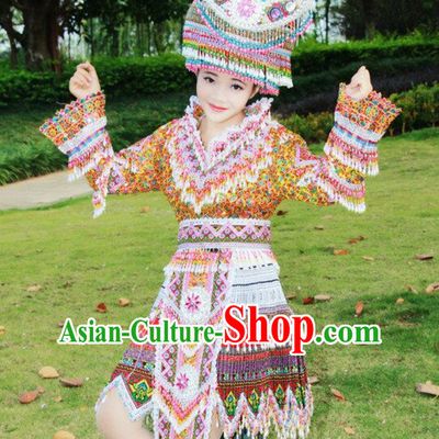 Chinese Traditional Miao Minority Princess Queen Empress Clothes and Hat Complete Set for Women