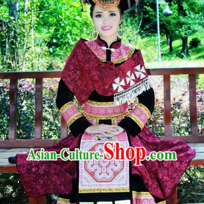 Chinese Traditional Miao Minority Princess Queen Empress Clothes and Hat Complete Set for Women
