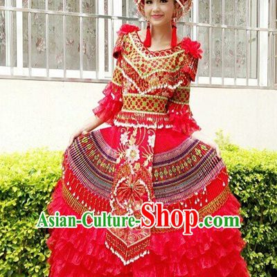 Chinese Traditional Miao Minority Princess Queen Empress Clothes and Hat Complete Set for Women