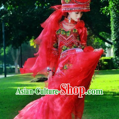 Chinese Traditional Miao Minority Princess Queen Empress Clothes and Hat Complete Set for Women