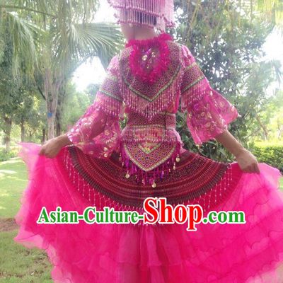 Chinese Traditional Miao Minority Princess Queen Empress Clothes and Headwear Complete Set for Women